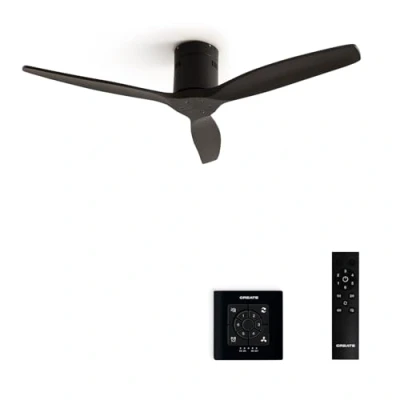 Imagen de CREATE / WINDCALM/Ventilador de techo negro con controlador y mando/Silencioso, función verano invierno, 6 velocidades, temporizador 1 a 4h, 40W, Ø132 cm