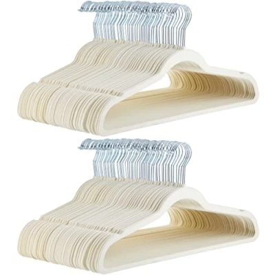 Imagen de Amazon Basics Perchas de terciopelo para trajes Paquete 100, Marfil