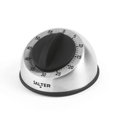 Imagen de Salter 338 SSBKXR15 Temporizador Mecánico De Cocina, Cuenta Hasta 60 Minutos, Giratoria Goma, Fácil Leer, Acero Inoxidable
