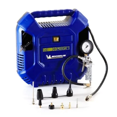 Imagen de MICHELIN Compresor de aire portátil MB1 + accesorios inflado (manguera 1 metro, pistola inflado, boquillas) Sin tanque aceite Motor 1,5 hp