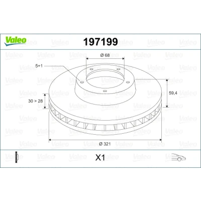 Imagen de VALEO 197199 Disco de freno Eje delantero 321 30 5 ventilado AUDI: A6 C6 Berlina, Avant, A8 D3