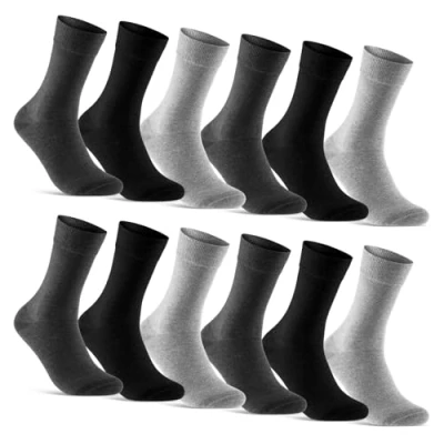 Imagen de sockenkauf24 12 Pares Calcetines Clásicos Hombre Mujer Algodón Transpirables Comodos 70203T WP (Gris Antracita Negro 43 46)