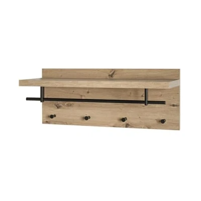 Imagen de HAKU Möbel Perchero de pared roble, negro, MDF, metal Dim.: AN 75 cm x AL 30 P 26 cm, Estilo: Moderno