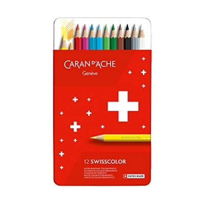 Imagen de Caran d&#039;Ache Swisscolor 1284712 Estuche metálico con 12 lápices de colores resistentes al agua