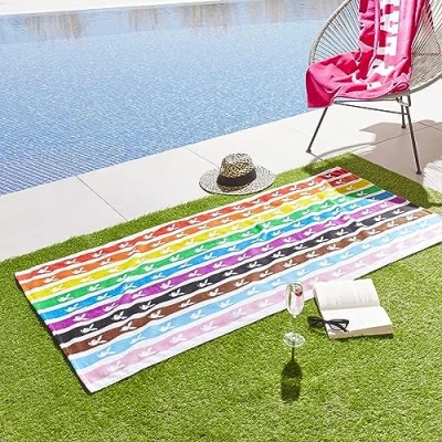 Imagen de Sassy B Playboy Rainbow Bunny Toalla de Playa (algodón, 75 x 160 cm), Color Blanco