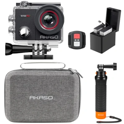 Imagen de AKASO Pack de Buceo EK7000 Pro Cámara Deportiva 4K WiFi 20MP, Acción para Surf y Buceo, Camara Acuatica Sumergible con Empuñadura Flotante Impermeable, Bolsa Almacenamiento, 2 Baterías
