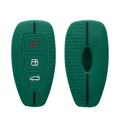 Imagen de kwmobile Carcasa Compatible con Llavero de Ford Llave Coche Keyless Go 3 Botones Funda para Mando Silicona Verde Oscuro/Negro