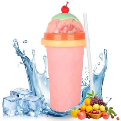 Imagen de CIOXSOIO DIY Slushy Maker Cup, Mug Congelado de Silicona, Maquina Granizados Cup con Pajita y Cuchara 2 en 1, Quick Vaso para Hacer Granizado Batido Frutas, Rosa