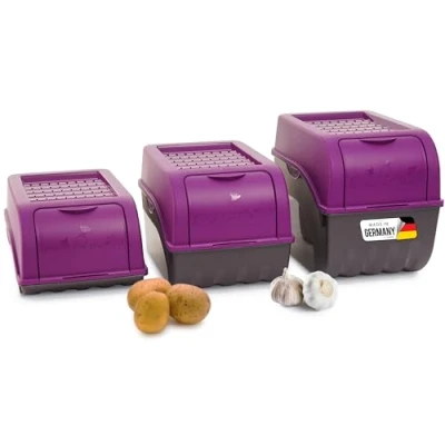 Imagen de Novaliv Juego de cajas almacenamiento para patatas, 3,5 L + 5 9 L, color morado, verduras, apilables, cebolla, fruta,