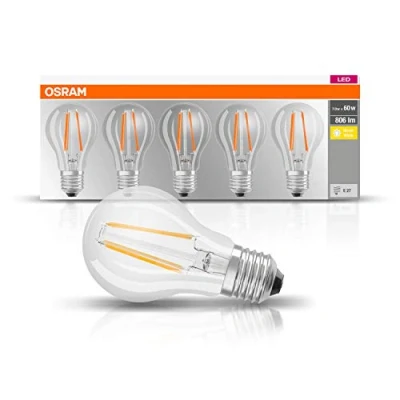 Imagen de Osram Classic Lámpara LED (Blanco cálido, A++, 50 60 Hz, 220 240 V, 7 kWh, 6 cm), paquete de 5 piezas
