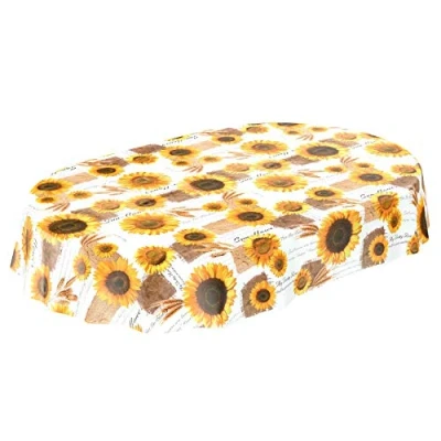 Imagen de ANRO Mantel Encerado para Mesa (180 x 140 cm), diseño de Girasoles, Toalla, Borde Corte, Oval 180cm