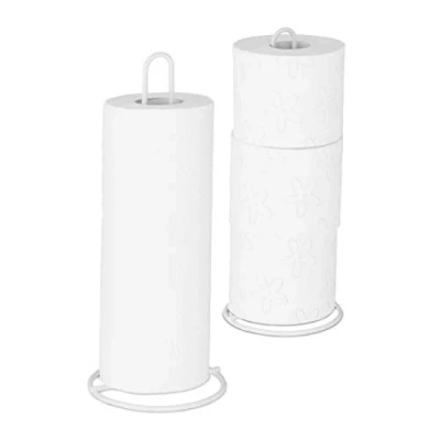 Imagen de Relaxdays 10028011_49 Set de 2 Portarrollos Cocina, Porta Rollo Papel, Soporte Dispensador, WC, Metal, 32 x 13 cm, Blanco, Hierro