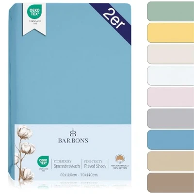 Imagen de Juego de Sábanas Bajeras para Cuna 60x120 / 70x140 Algodón 100% Certificado Oeko Tex Ajustables y Transpirables Ideal el Descanso Natural tu Bebé Azul Pack 2 60 x 120 cm 70 140
