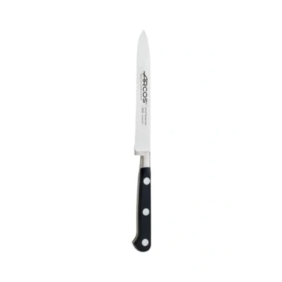 Imagen de Arcos Serie Lyon Cuchillo Tomatero Hoja de Acero Inoxidable Forjado NITRUM 130 mm Mango Polioximetileno (POM) Color Negro