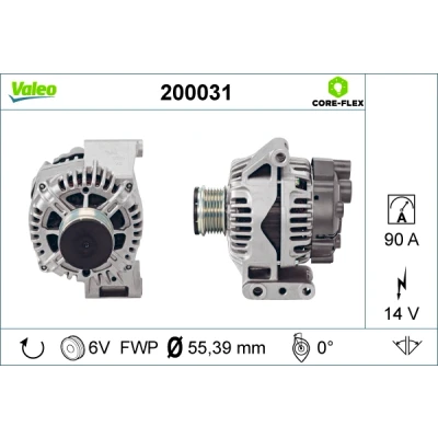 Imagen de VALEO 200031 Alternador 14V 90A OPEL: Astra H Hatchback, GTC, Corsa C FIAT: Grande Punto Doblo II Furgón / Familiar