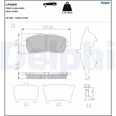 Imagen de DELPHI LP2069 Juego de pastillas freno no preparado para indicador desgaste Chapa antichirridos con accesorios FORD: FIESTA 6, 6 Van
