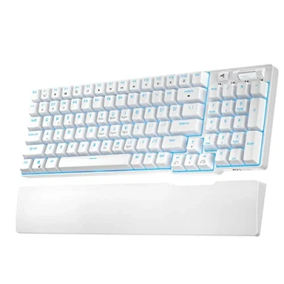Imagen de RK ROYAL KLUDGE RK96 90% Triple Mode BT5.0/2.4G/USB C Hot Swappable Teclado mecánico con reposamuñecas Bluetooth de 96 teclas software, luz trasera azul, interruptor azul
