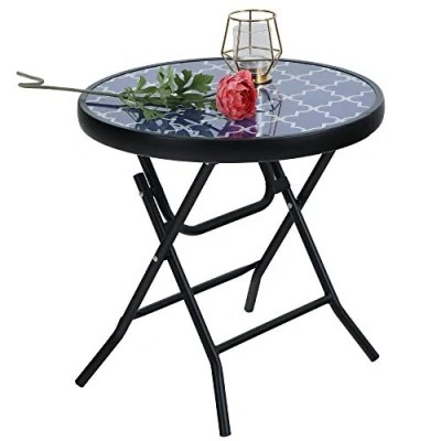 Imagen de PHIVILLA mesa auxiliar plegable redonda de cristal metal para jardín, café, pequeña balcón, resistente a la intemperie, fácil limpiar terraza o salón