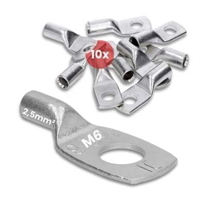 Imagen de Kalitec HR2 6 Terminales de cable tubular (10 unidades, 2,5 mm², M6, sin orificio visión, fabricado en Alemania)