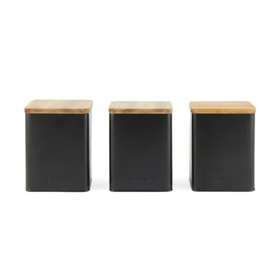 Imagen de Salter BW12898EU7 Toronto 3 Piece Canister Set Tea, Café, Contenedores de almacenamiento azúcar, acabado mate con recubrimiento en polvo, miembros madera Acacia, Easy Clean, Space Saving Jars,