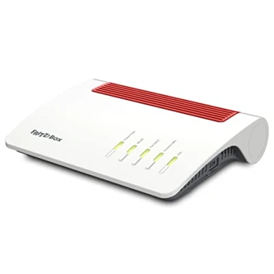 Imagen de AVM Fritz!Box 5590 Fiber ( 6 Módem de Fibra óptica (Wi Fi AX), hasta 2400 Mbps (5 GHz) y 1200 (2,4 GHz), Mesh, Base DECT, Puerto 2,5 Gigabit, Blanco, Adecuado para Alemania)