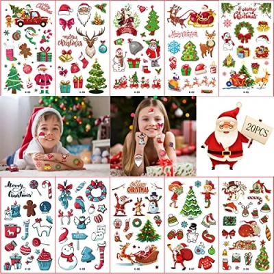 Imagen de 20 Hojas Tatuaje de navidad temporales niños,Tatuajes Navidad,Navidad Tatuajes para No Tóxicos, fiesta cumpleaños regalo