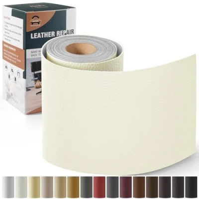 Imagen de Kit de Reparación Cuero para Muebles, Parche Autoadhesivo 10x160 cm, Adhesivo Tapizar Asientos Automóviles, Sofás, Sofás Sillas Marfil blanco