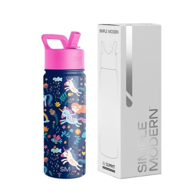 Imagen de Simple Modern Botella de Agua para Niños con Pajita, Vaso Térmico Acero Inoxidable Aislado Reutilizable y Niñas, Summit Colección, Unicorn Rainbows, 530ml