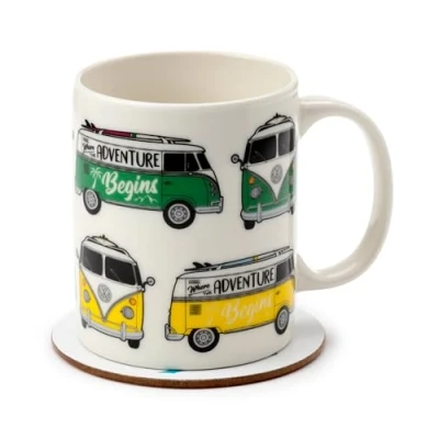 Imagen de Puckator Juego de taza porcelana y posavasos Volkswagen T1