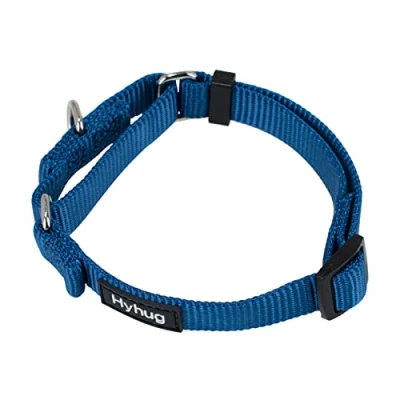 Imagen de Hyhug Collar de Nailon Resistente para Perros machos y Hembras Grandes, medianos pequeños, Entrenamiento Caminar, Uso Diario (S 2, Clase Azul)