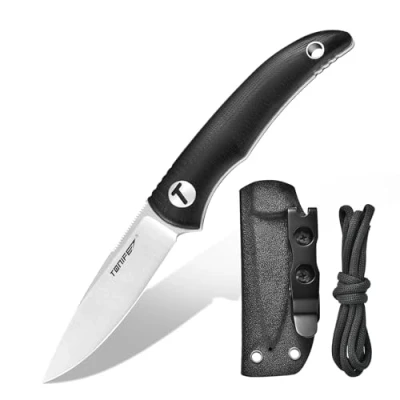 Imagen de TONIFE Nova Cuchillo de Hoja Fija con Funda Kydex ajustable y Cordón Paracaídas,Cuchillo Cuello Espiga Completa 6,8cm para Caza, Pesca, Camping Supervivencia