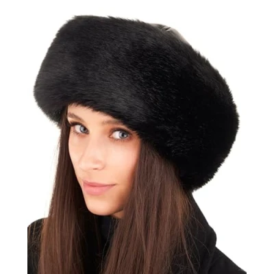 Imagen de Futrzane Siberian Gorro Mongol Sombrero con Cuero y Piel Sintetica para Mujer (L, Negro Siberian)