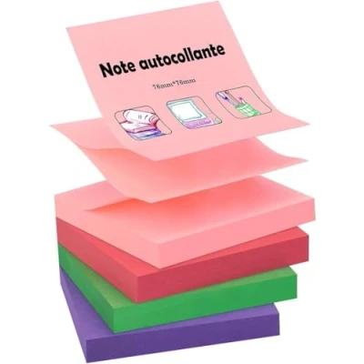 Imagen de ZCZN Z notas adhesivas de 76 x mm, 4 bloques adhesivas, 100 hojas por bloque, colores, colores (rojo, verde, rosa, morado)