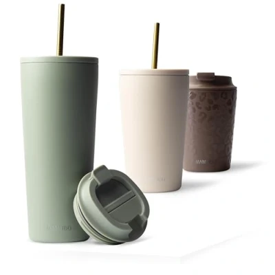 Imagen de MAMEIDO Termo Cafe con Pajita y Tapa 700ml Vaso Termico Antigoteo, Taza Termica acero inox sin BPA, para llevar (Desert Sage, 0,7l)