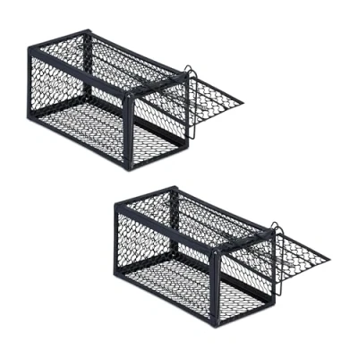 Imagen de Relaxdays Pack 2 Trampas para Ratones Vivos, Ratoneras no Letales, 12 x 24 11,5 cm, Jaulas Atrapa Ratas Metal, Negro, Hierro