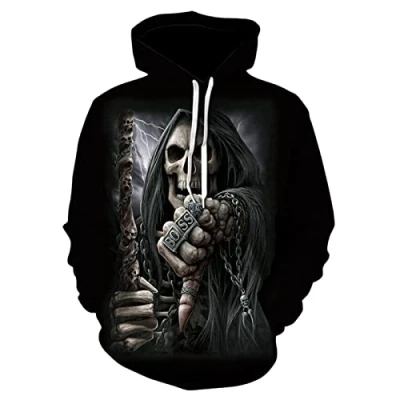 Imagen de Sudadera con Capucha de Calavera Retro para Hombre Manga Larga Estampado gótica Bolsillo