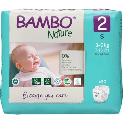 Imagen de Bambo Pañales Talla 2 Mini 3 6Kgs Eco, Multicolor, Pack of 30 Nappies