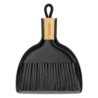 Imagen de MR.SIGA Mini Juego de Cepillo y Recogedor, Combo Recogedor Portátil con Mango Bambú, Negro, 1