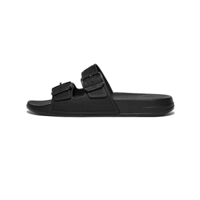 Imagen de Fitflop Iqushion Two Bar Buckle Slides, Sandalias Planas Mujer, Todo Negro, 40 EU