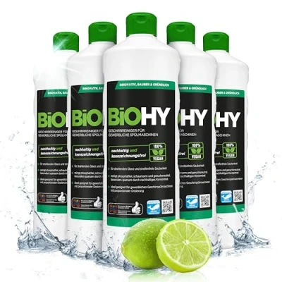 Imagen de BiOHY Detergente para lavavajillas comercial (6 botellas de 1 litro) Fórmula disolver el las grasas Apto gastronomía, industria y hogares (Geschirrreiniger)