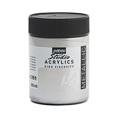 Imagen de Pébéo Acrílico Fine Studio Pintura Acrílica, 500 ml, Plateado (Plata)