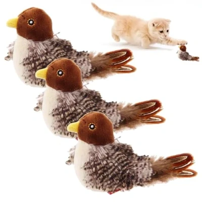Imagen de LLELEMAMO Celery Pets Cat Toy Simulated Chirping Bird Flapping Wings, Interactive Automatic Flappy Squeaky for Bored Indoor Cats to Play Alone, Relieve Boredom (Patting *3)