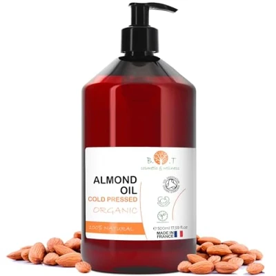 Imagen de Aceite de Almendras Organico, Prensado en Frio, Puro, Natural, Masaje Profesional, Cabello y Pestañas, Hidratante Corporal, Manos, Uñas,Antiedad, Estrias Embarazo 500 ml