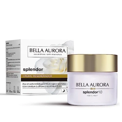 Imagen de Bella Aurora Splendor Crema de noche antiedad, 50 ml, regeneradora con ácido glicólico, aceite camelia y péptidos jalea real, reduce las arrugas reafirma la piel
