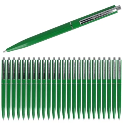 Imagen de Westcott Bolígrafo ALLTIME verde 25 piezas Bolígrafos retráctiles con tinta Ancho de línea M recambio estándar X20 A prueba documentos ISO 12757 2 Clip metal resistente