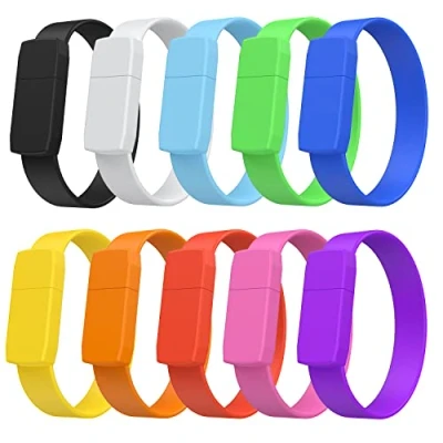 Imagen de Paquete de 10 unidades flash 16 GB, pulseras pulgar a granel, pulsera colorida portátil USB 2.0 para almacenamiento datos, impermeable, unidad bolígrafo, salto,