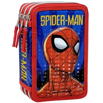 Imagen de Clondo Spiderman Estuche 44 Piezas para bolígrafos, Caja artículos de papelería, Educación Primaria, Rotuladores y lápices Color, niños niñas, Plumier 3 Compartimentos
