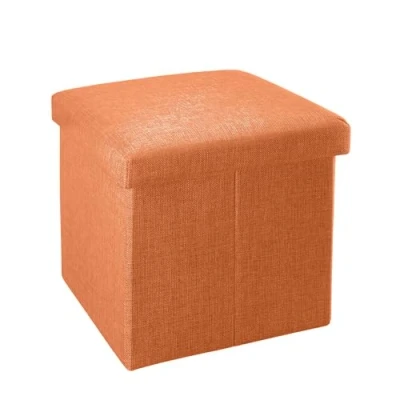 Imagen de INTIRILIFE Puff Baúl Plegable 30x30x30 cm in Naranja Mandarina Taburete Almacenaje Tapizado de Textil Tela Óptica Lino per Almacenamiento y Reposapiés Asiento Silla Tejido Banqueto