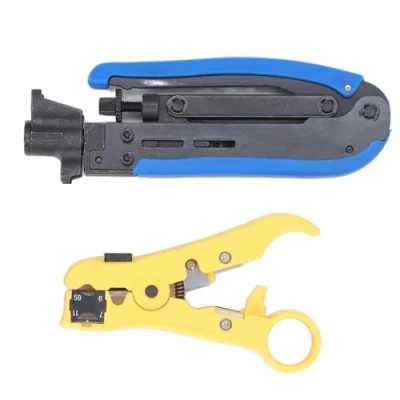 Imagen de Kit de Herramientas para Engarzar Cables Coaxiales, Alicates Coaxiales RG6 RG59 RG11 F Compresión, Engarzado y Pelado Cabeza Herramienta