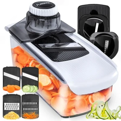Imagen de Multifuncional Mandolina de Cocina Profesional Cortador Verdura Ralladores Patatas Tomates Pepinos Queso Frutas (6 en 1 Blanco)